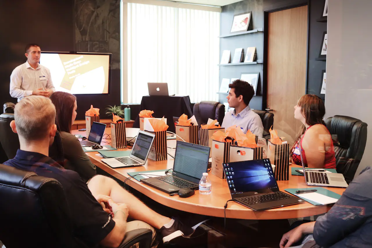 Strategist presenting a campaign plan to a client team